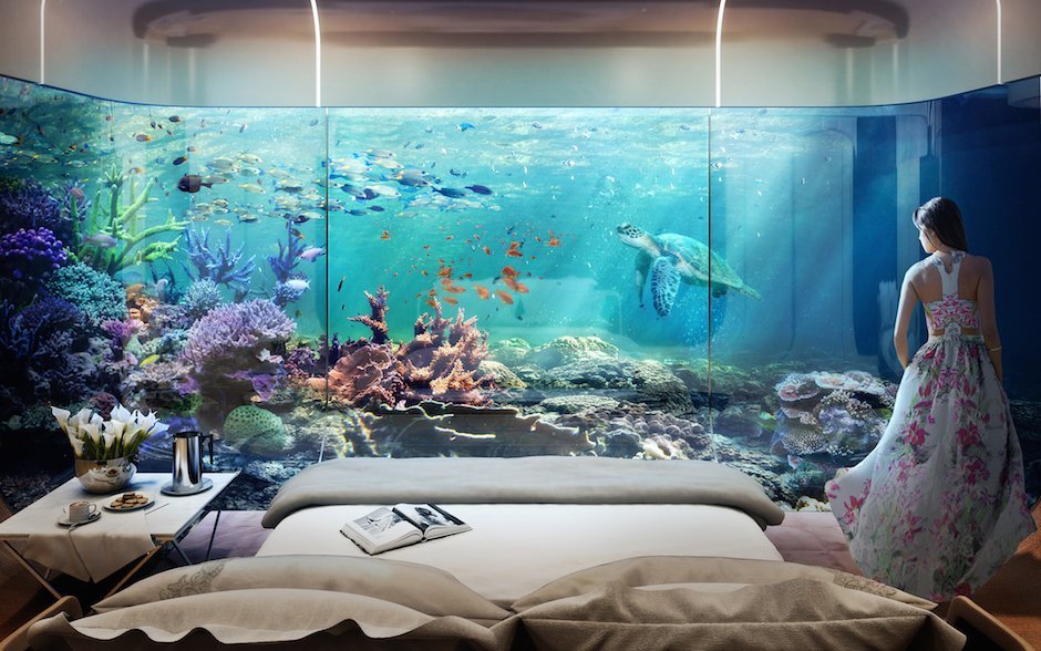 Floating Seahorse Bedroom Underwater Dubai Unterwasser Schlafzimmer