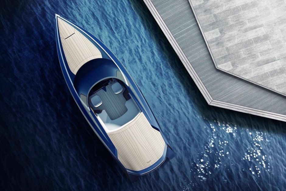 Aston Martin Yacht AM37 Top von oben Wasser Konzept Holz Carbon Elegant Luxus Millionär Speedboat Schnell
