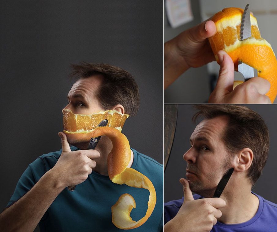 Juan Blat Rasieren Rasierer Orange Haut Photoshop BTS Fotograf