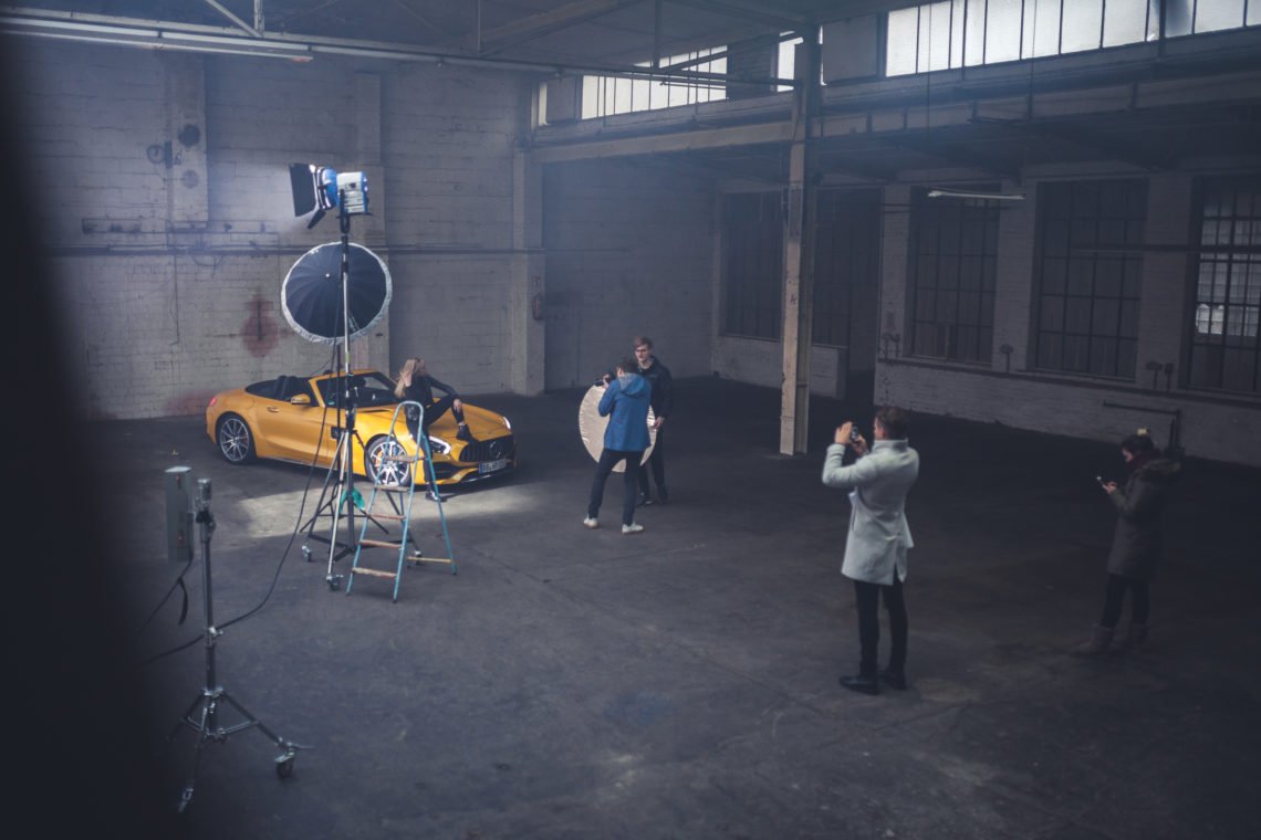 Behind the Scenes Photo Shooting Yellow Car Mercedes